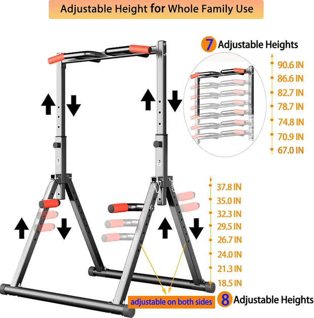 Foldable Power Tower Dip Station Pull Up Bar Station Adjustable Multifunction Fitness Tower Station Training Equipment Home Outd