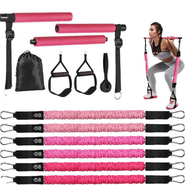 Portable Pilates Bar Kit with Resistance Bands Set 180LBS Bodybuilding Gym Fitness Stick Sports Pull Rope Workout Bar