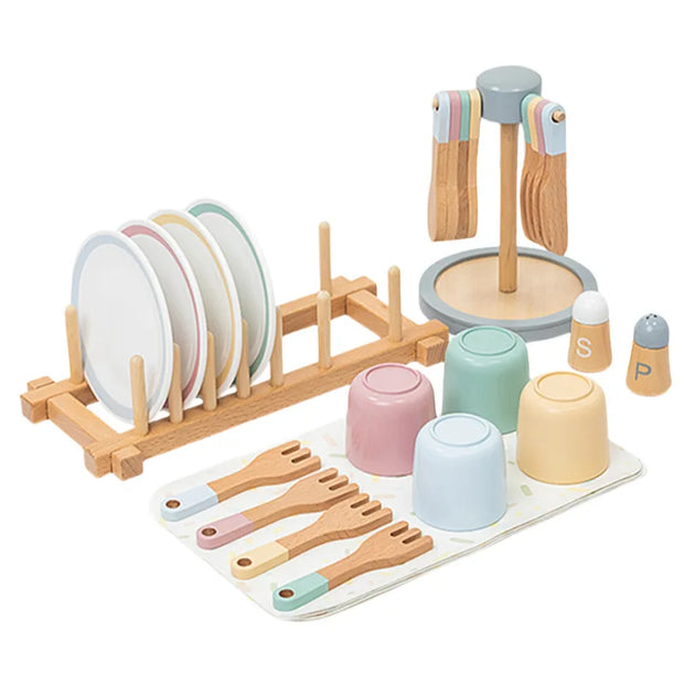 Wooden Simulation Western Tableware Set Pretend Play House Toys Children Kitchen Toy Set Kids Educational Toy Girl Birthday Gift