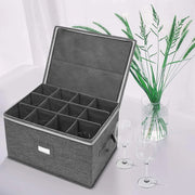 Stemware Storage Box, China Storage Containers Chest Boxes for 12 Wine Glass Case with Hard Shell Box with Divider for Champagne