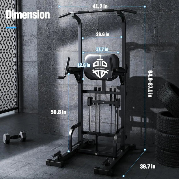 Power Tower Pull Up Dip Station Assistive Trainer Multi-Function Home Gym Strength Training Fitness Equipment 440LBS