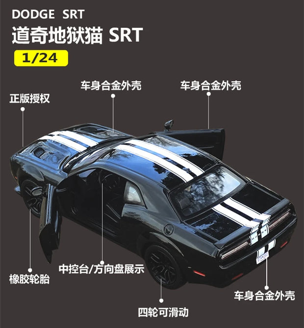 1:24 Dodge Challenger SRT Alloy Sports Car Model Diecasts Metal Toy Vehicles Car Model High Simulation Collection Kids Toy Gift