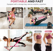 Portable Pilates Bar Kit with Resistance Bands Set 180LBS Bodybuilding Gym Fitness Stick Sports Pull Rope Workout Bar