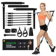 Pilates Bar Kit with180LBS Resistance Bands Set Detachable Workout Bar Elastic Fitness Band Non-slip Fitness Stick Workout Bands