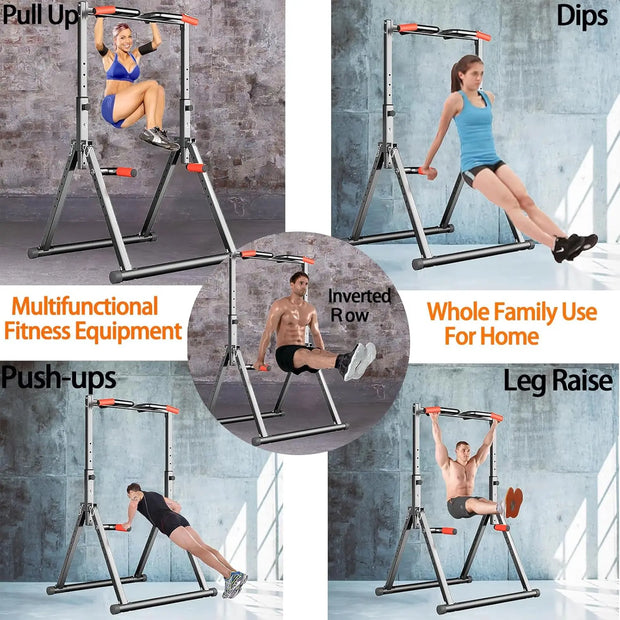 Foldable Power Tower Dip Station Pull Up Bar Station Adjustable Multifunction Fitness Tower Station Training Equipment Home Outd