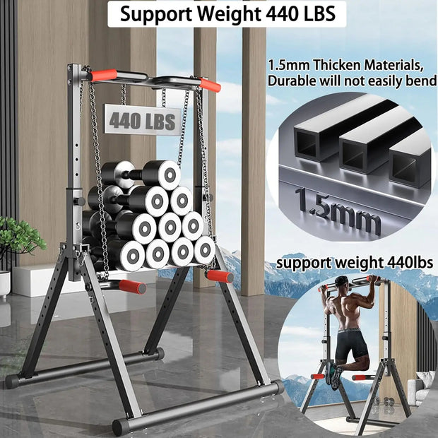 Foldable Power Tower Dip Station Pull Up Bar Station Adjustable Multifunction Fitness Tower Station Training Equipment Home Outd