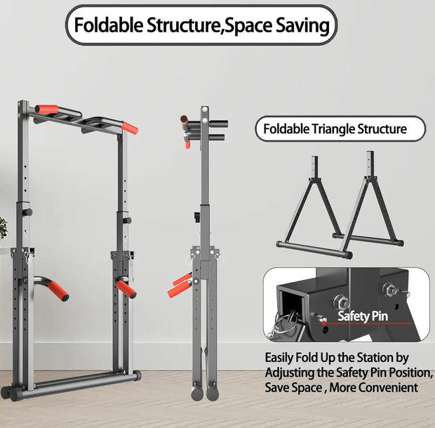 Foldable Power Tower Dip Station Pull Up Bar Station Adjustable Multifunction Fitness Tower Station Training Equipment Home Outd