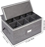 Stemware Storage Box, China Storage Containers Chest Boxes for 12 Wine Glass Case with Hard Shell Box with Divider for Champagne